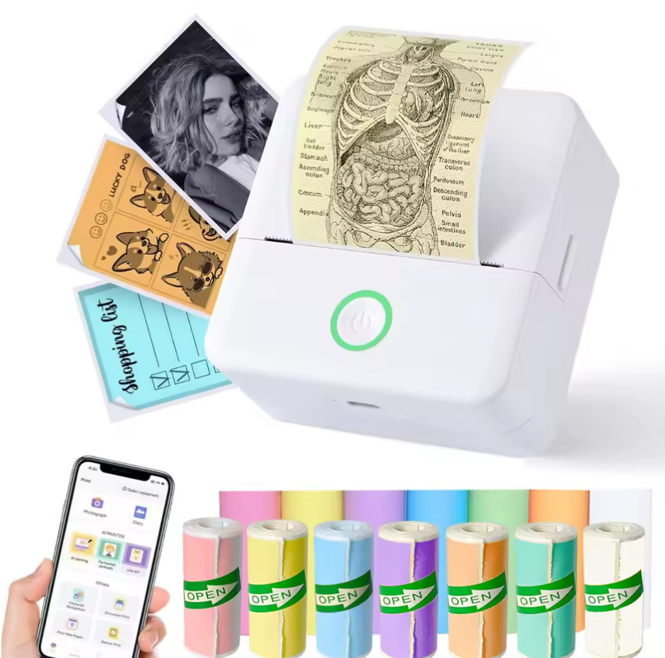 X6 Mini HD Printer Portable Sticker Label Printer Bluetooth Pocket Thermal Printer with Paper for Student Note Inkless Printing