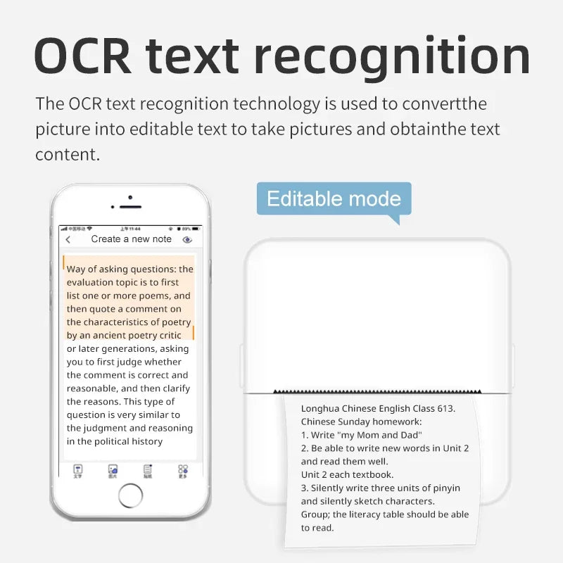 X6 Mini HD Printer Portable Sticker Label Printer Bluetooth Pocket Thermal Printer with Paper for Student Note Inkless Printing