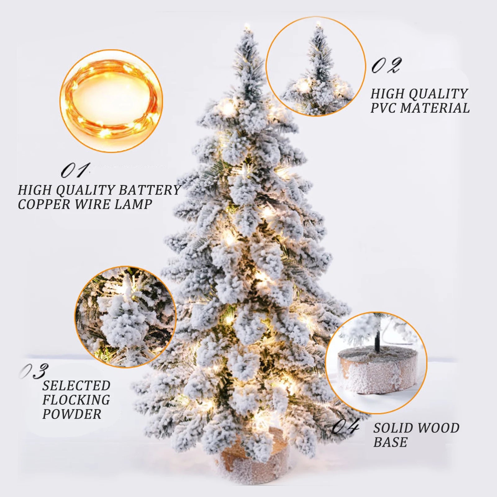 Charming 45Cm Mini Flocked Christmas Tree with Snowflakes - Lighted Tabletop Decor for Home, Office, Holiday Parties And Gaming Rooms