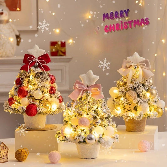 Christmas Tree DIY Set 35/45Cm Xmas Tree with LED Lights Tabletop Ornament for Navidad Party Pine Flocked Snow Tree Decora Gift