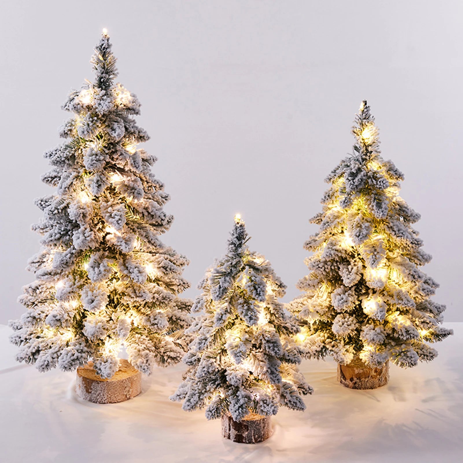 Charming 45Cm Mini Flocked Christmas Tree with Snowflakes - Lighted Tabletop Decor for Home, Office, Holiday Parties And Gaming Rooms