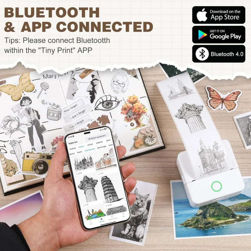 X6 Mini HD Printer Portable Sticker Label Printer Bluetooth Pocket Thermal Printer with Paper for Student Note Inkless Printing